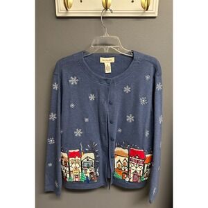 Bechamel Christmas Cardigan Long Sleeve Embroidered  Sz M Santa Town Vintage NEW